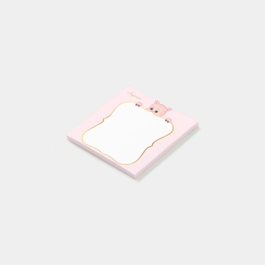 Niedliches Schwein und Personalisierter Text Post-it Klebezettel (angewinkelt)