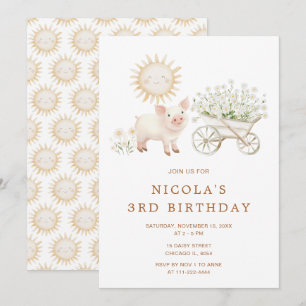 Niedliches Schwein Wheelbart Geburtstagspartei Einladung