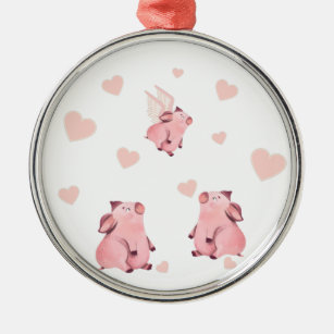 Niedliches Schweine mit Schweinen beim Fliegen Ornament Aus Metall