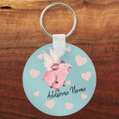 Niedliches Schweine mit Schweinen beim Fliegen Schlüsselanhänger (Vorderseite)