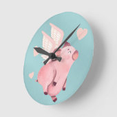 Niedliches Schweine mit Schweinen, wenn Schweine A Runde Wanduhr (Winkel)