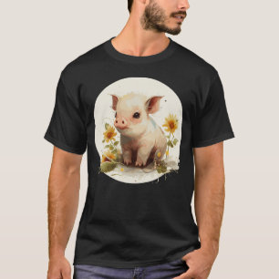 Niedliches Schweine Schweine Sonnenblume Wasserfar T-Shirt