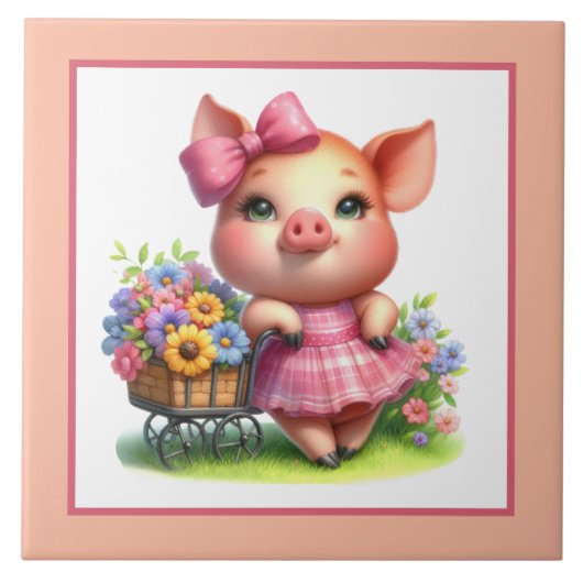 Niedliches Schweinefeld Land Fliese (Vorderseite)