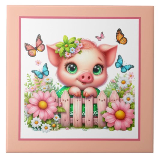 Niedliches Schweinefeld Land Fliese (Vorderseite)