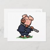 Niedliches Schweinefleisch als Flöte Cartoon | Far Postkarte (Vorne/Hinten)