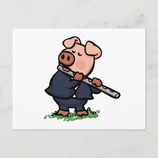 Niedliches Schweinefleisch als Flöte Cartoon | Far Postkarte (Vorderseite)