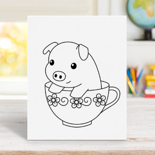 Niedliches Schweinefleisch auf Teacup-Farbseite Poster