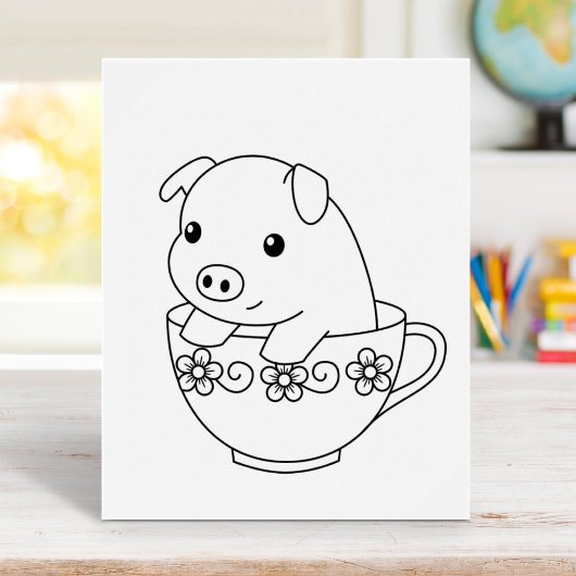 Niedliches Schweinefleisch auf Teacup-Farbseite Poster