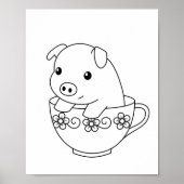 Niedliches Schweinefleisch auf Teacup-Farbseite Poster (Vorne)