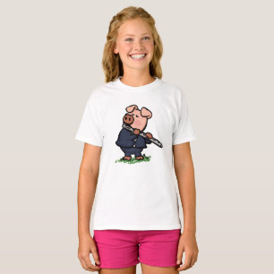 Niedliches Schweinefleisch, das Flöte-Cartoon spie T-Shirt