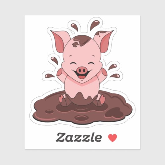 Niedliches Schweinefleisch im Schlamm Aufkleber (Blatt)