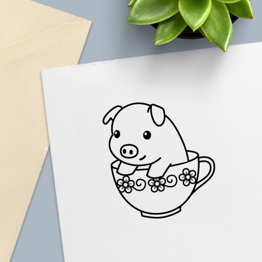 Niedliches Schweinefleisch im Teacup Permastempel