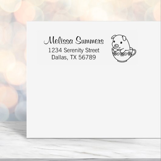 Niedliches Schweinefleisch in einer Teacup-Adresse Permastempel