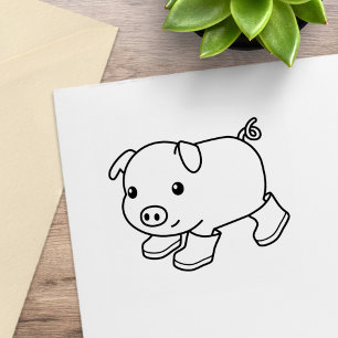 Niedliches Schweinefleisch in Gummistiefeln Gummistempel