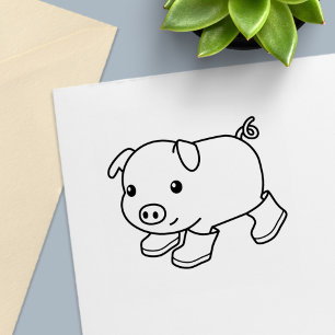 Niedliches Schweinefleisch in Gummistiefeln Permastempel