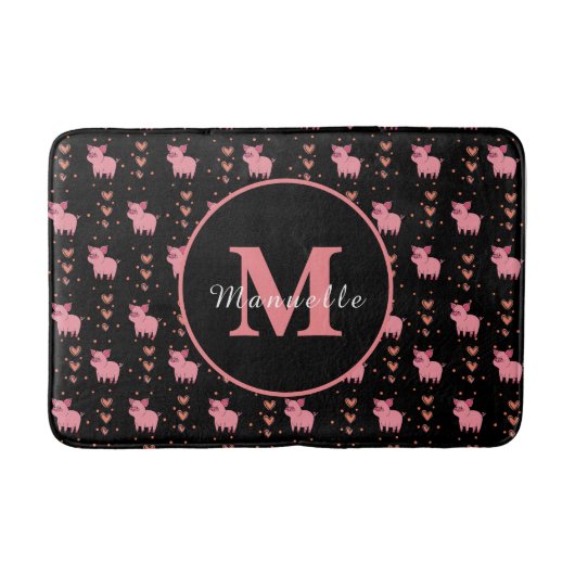 Niedliches Schweinefleisch Monogramm Personalisier Badematte (Vorderseite)