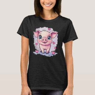 Niedliches Schweinefleisch, umgeben von Herz-Liebe T-Shirt