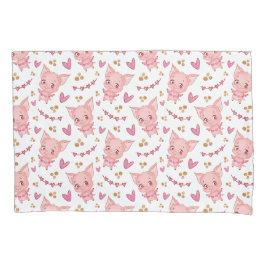 Niedliches Schweinemuster mit Herz Kissenbezug