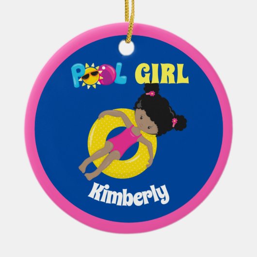 Niedliches Schwimmbad Afrikanisches Mädchen Keramik Ornament (Vorne)