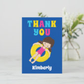Niedliches Schwimmbad Geburtstagsparty Kindermädch Dankeskarte (Stehend Vorderseite)