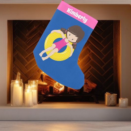Niedliches Schwimmbad Girl Custom Pink Blue Kleiner Weihnachtsstrumpf
