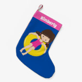 Niedliches Schwimmbad Girl Custom Pink Blue Kleiner Weihnachtsstrumpf (Vorderansicht (hängend))