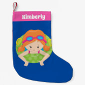 Niedliches Schwimmbad Redhead Girl Custom Pink Blu Kleiner Weihnachtsstrumpf (Vorderseite)
