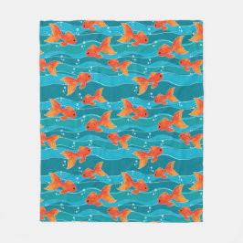 Niedliches Schwimmen Goldfish & Wassermuster Fleecedecke