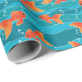 Niedliches Schwimmen Goldfish & Wassermuster Geschenkpapier (Rolleneckpunkt)