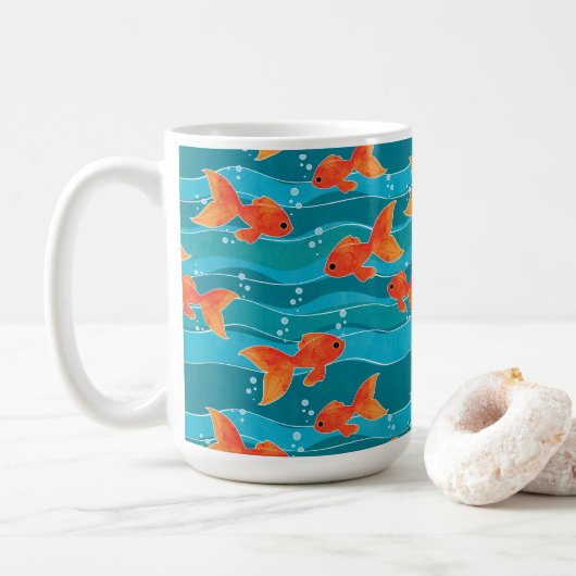 Niedliches Schwimmen Goldfish & Wassermuster Kaffeetasse (Mit Donut)