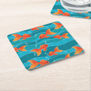 Niedliches Schwimmen Goldfish & Wassermuster Rechteckiger Pappuntersetzer