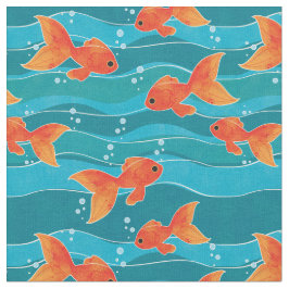 Niedliches Schwimmen Goldfish & Wassermuster Stoff