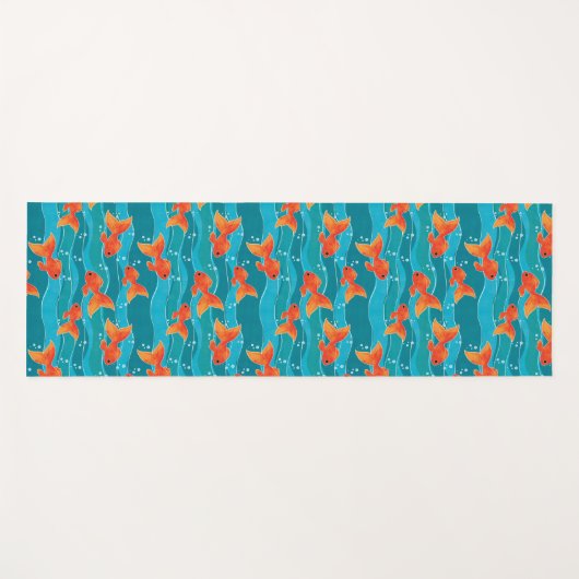Niedliches Schwimmen Goldfish & Wassermuster Yogamatte (Vorderseite (Horizontal))