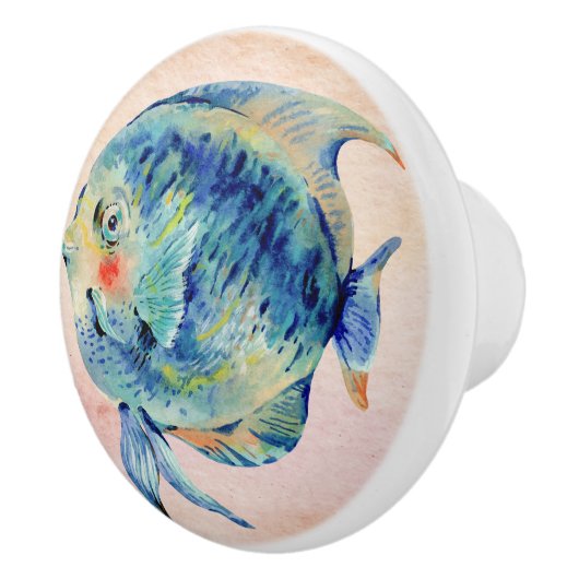 Niedliches Schwimmen schöne Meeresfrüchte im blaue Keramikknauf (Rechts)