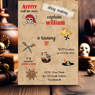 niedliches Schwimmschiff Pirate Birthday Einladung