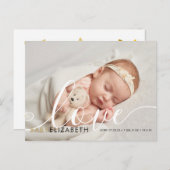 Niedliches Script Baby Birth Ankündigung Postkarte (Vorne/Hinten)