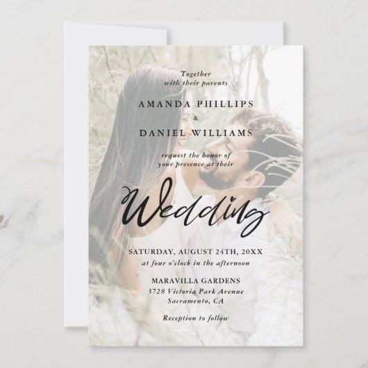 Niedliches Script Elegant Rustic 2 Foto Wedding Einladung (Vorderseite)