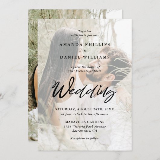 Niedliches Script Elegant Rustic 2 Foto Wedding Einladung (Vorne/Hinten)