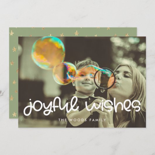 Niedliches Script Joyful wünscht Foto Weihnachten (Vorne/Hinten)