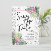 Niedliches Script Tropical Wedding Save The Date (Stehend Vorderseite)