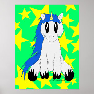 Niedliches Scruffy Unicorn Poster (Blau)