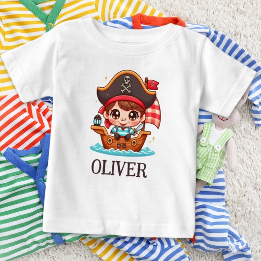 Niedliches Seailor Pirate Kid und Pirate Ship Baby T-shirt
