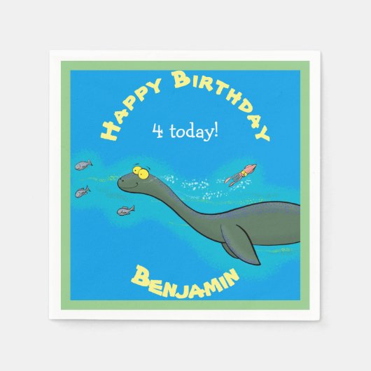 Niedliches Seemonster Plesiosaurier-Cartoon-Abbild Serviette (Vorderseite)