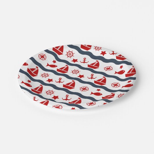 Niedliches Seemuster Pappteller (Schrägansicht)