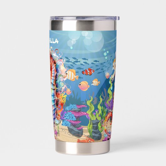 Niedliches Seepferd am Strand Thermobecher (Links)