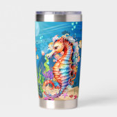 Niedliches Seepferd am Strand Thermobecher (Rückseite)