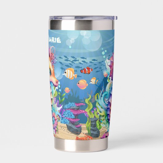 Niedliches Seepferd am Strand Thermobecher (Links)