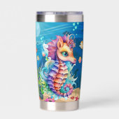 Niedliches Seepferd am Strand Thermobecher (Rückseite)