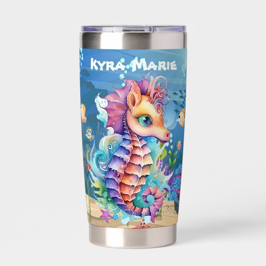 Niedliches Seepferd am Strand Thermobecher (Vorderseite)