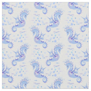 Niedliches Seepferd Blaues Lila Muster Stoff